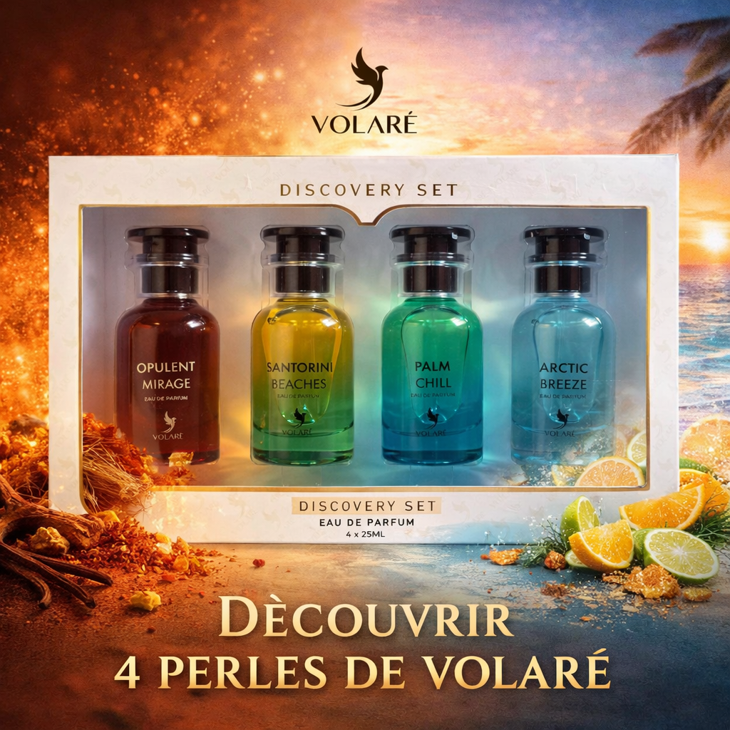 COFFRET DECOUVERTE VOLARE - 4 PARFUM 4 x 25 ML -inspi Ombre Nomade / On The Beach / Pacific Chill / Imagination